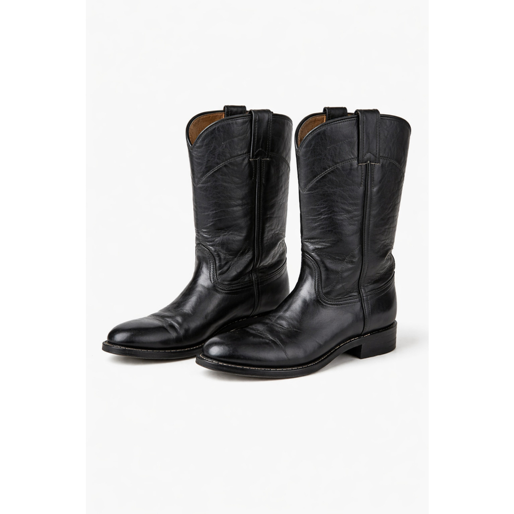 Justin Women's Black Cora 10" Tall Cowhide Roper Boots L3703 Size 6C 6Wide